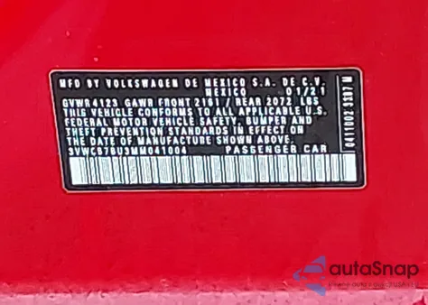 2021 Volkswagen Jetta 1.4T R-Line/1.4T S/1.4T Se from USA, damaged, VIN 3VWC57BU3MM041004